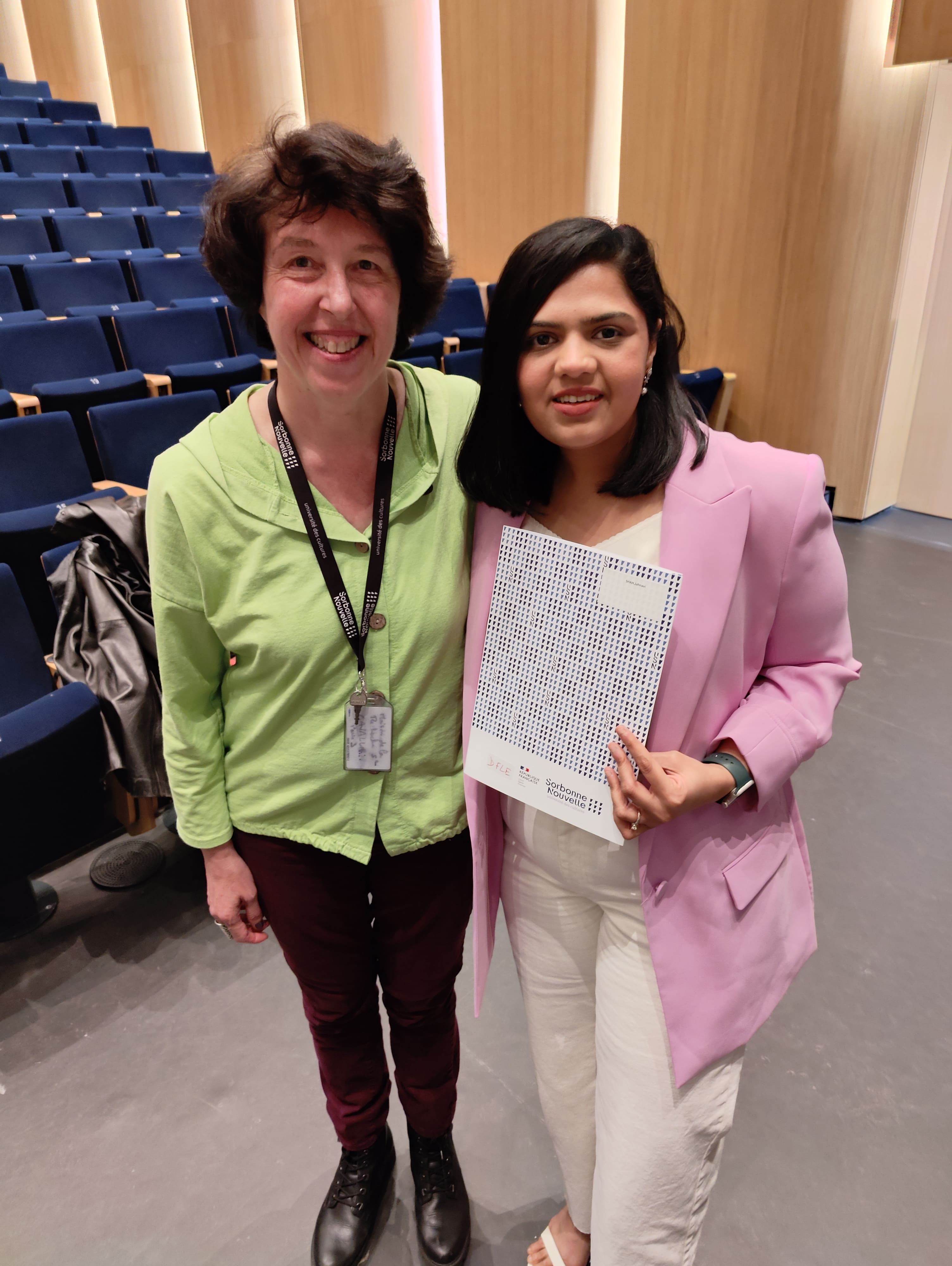 French teacher receiving her diploma in master FLE from Sorbonne university in Paris 